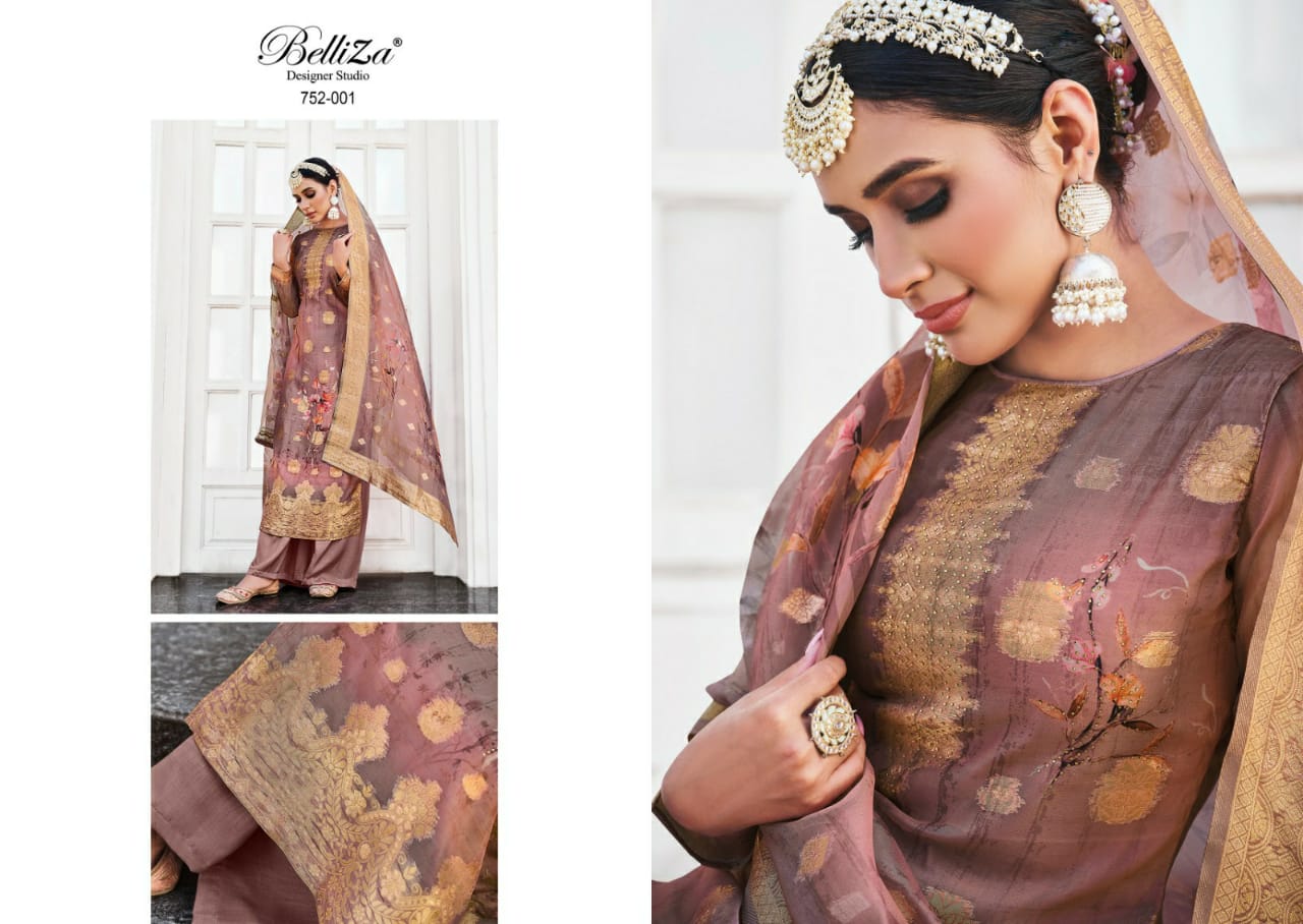 Shahinoor By Belliza Organza Printed Dress Material Catalog